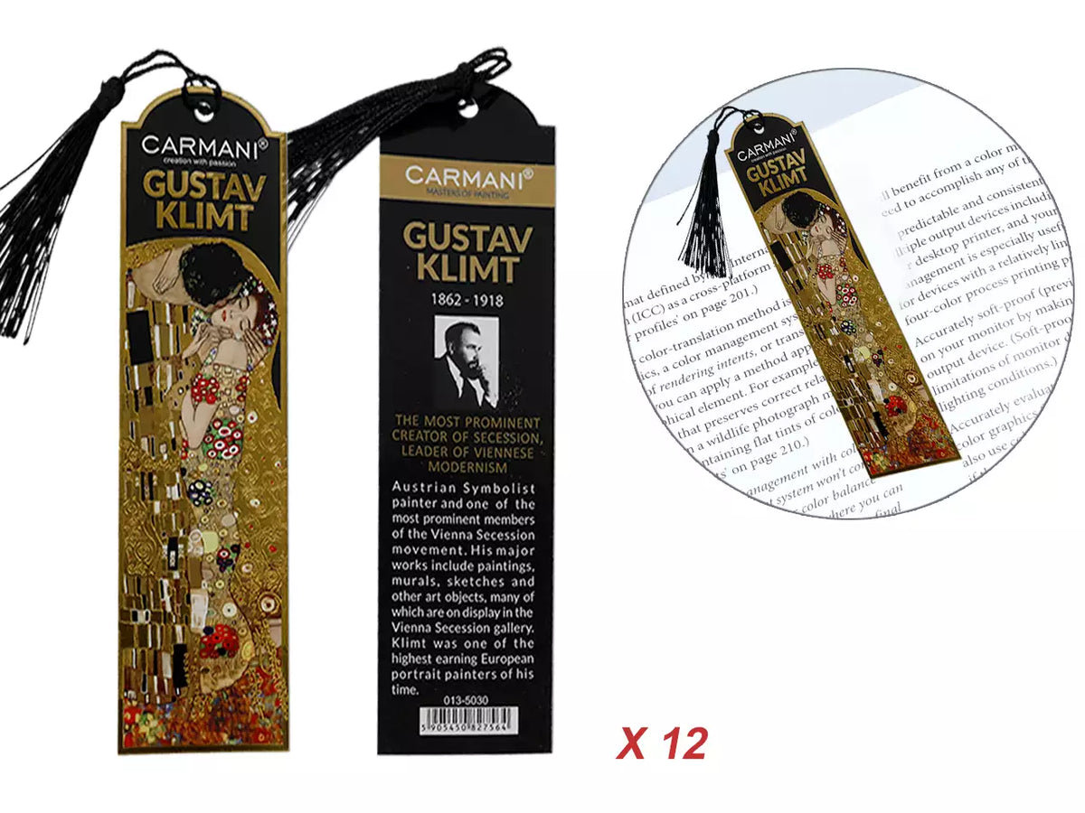 Conjunto de 12 marcadores de livros — Gustav Klimt, O Beijo — CARMANI