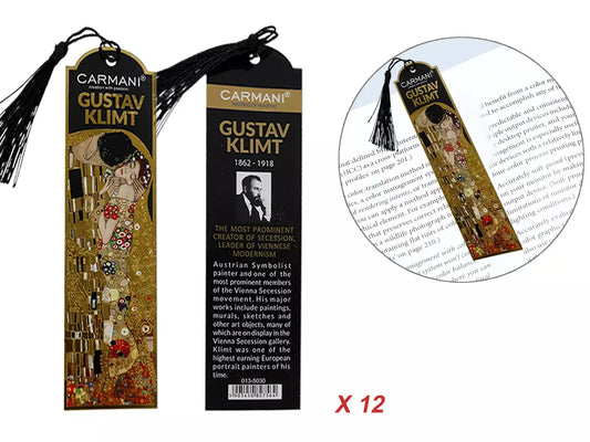 Conjunto de 12 marcadores de livros — Gustav Klimt, O Beijo — CARMANI
