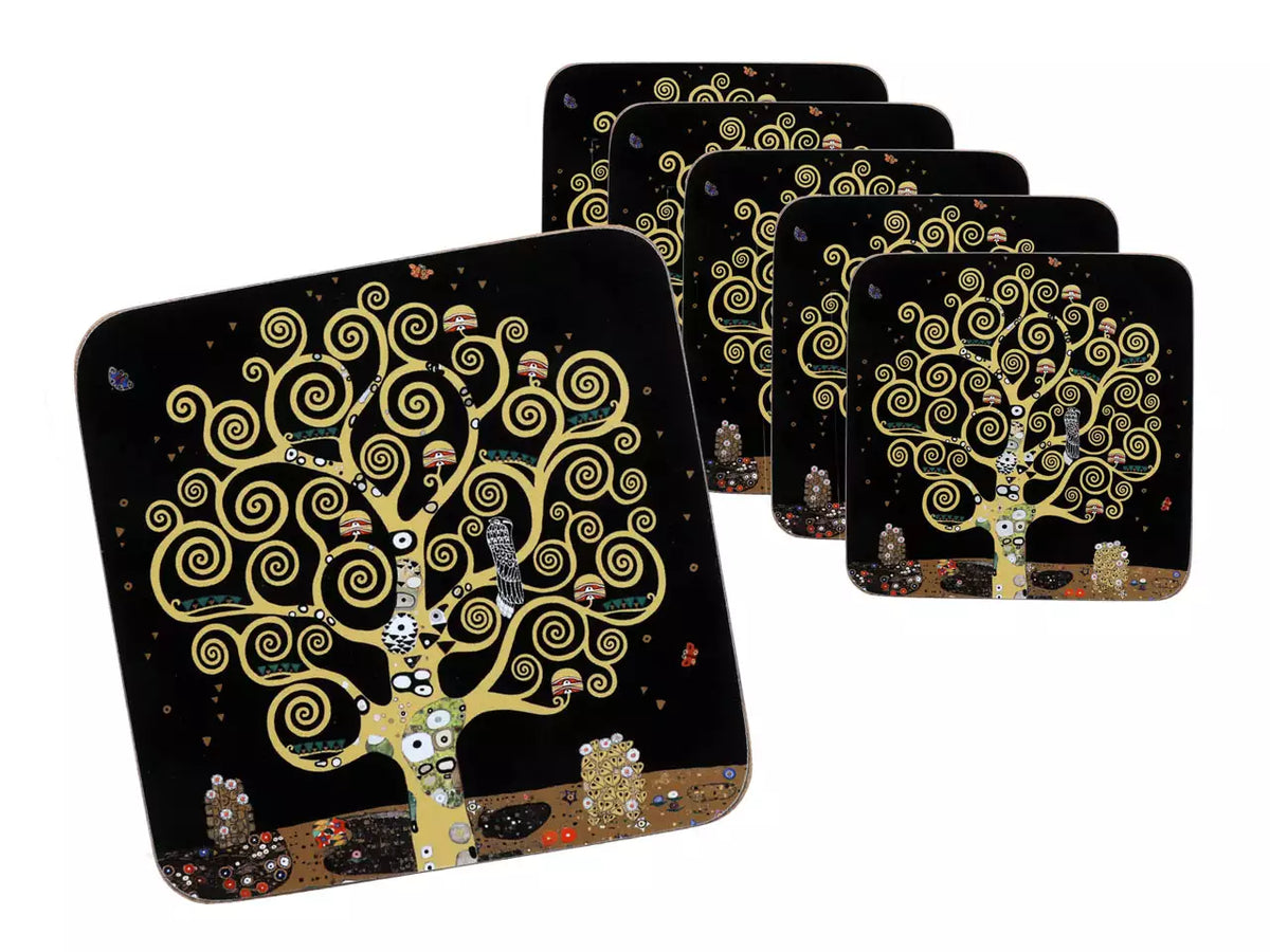 Conjunto de 6 bases para copos em cortiça — Gustav Klimt, A Árvore da Vida — CARMANI
