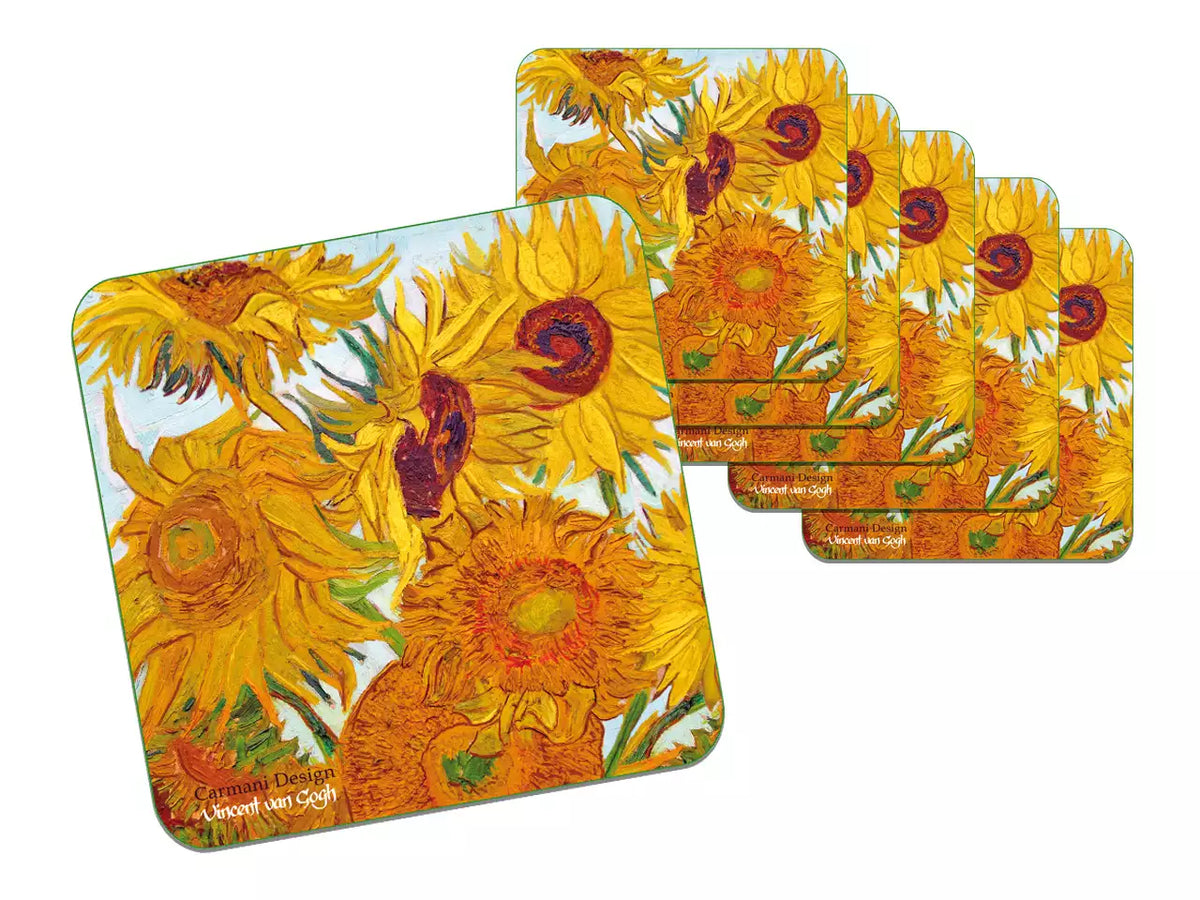 Conjunto de 6 bases para copos em cortiça — Vincent van Gogh, Girassóis — CARMANI