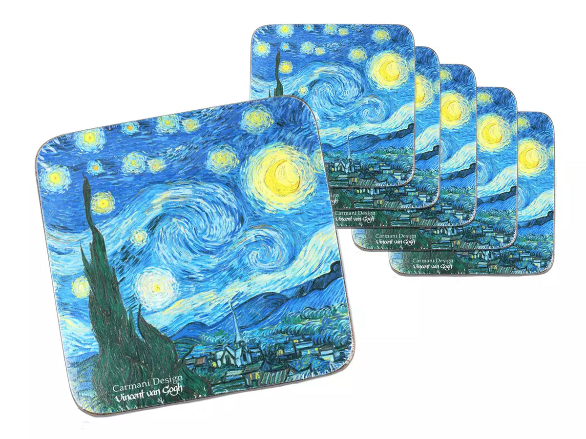 Conjunto de 6 bases para copos em cortiça — Vincent van Gogh, Noite Estrelada — CARMANI